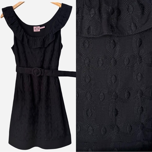 Juicy Couture Dresses & Skirts - JUICY COUTURE Embroidered 100% Cotton Belted Ruffled Dress Black Sleeveless 8
